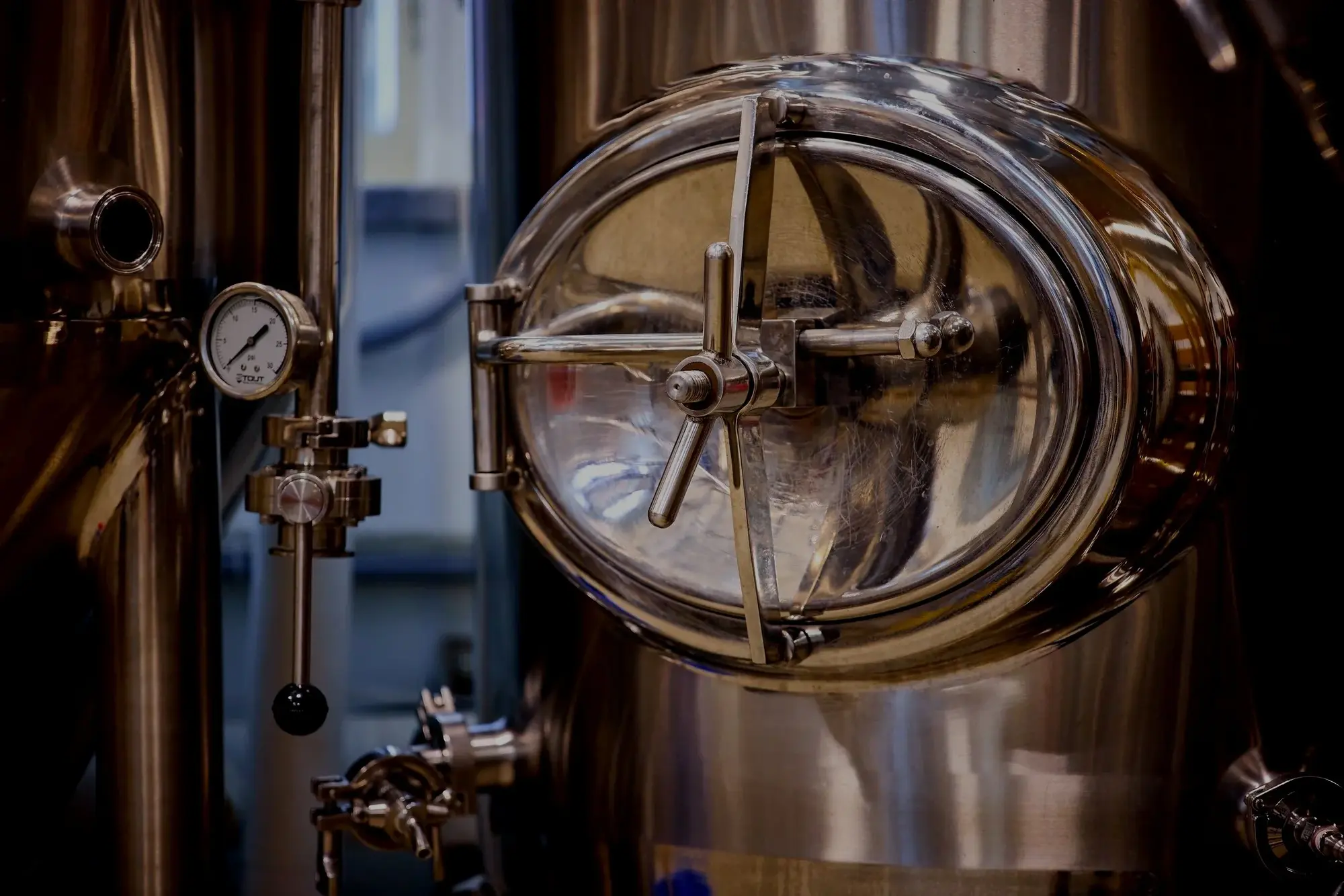 Stainless steel brewing equipment at Grace Ridge Brewing